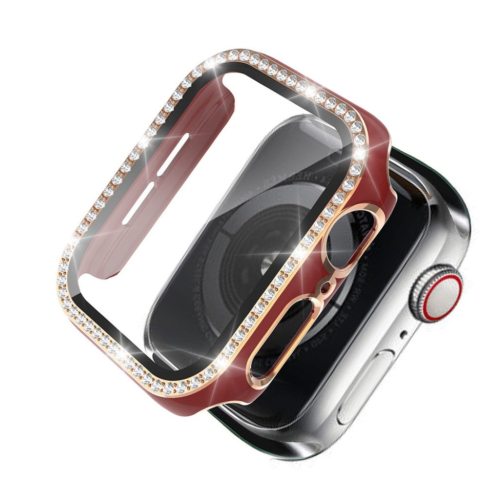 Super Fed Apple Watch 40mm Cover med Skærmbeskytter i Plastik, Rhinsten og Hærdet Glas - Rød#serie_7