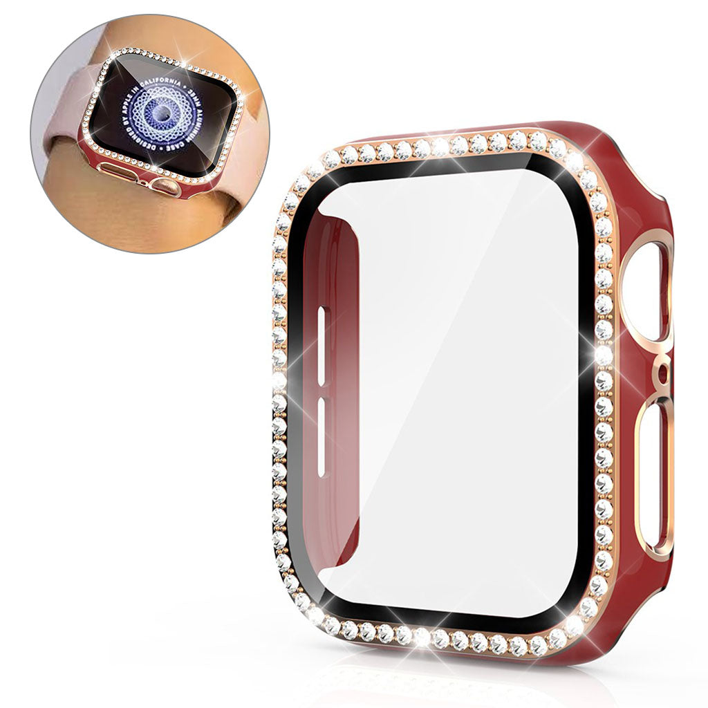 Super Fed Apple Watch 40mm Cover med Skærmbeskytter i Plastik, Rhinsten og Hærdet Glas - Rød#serie_7