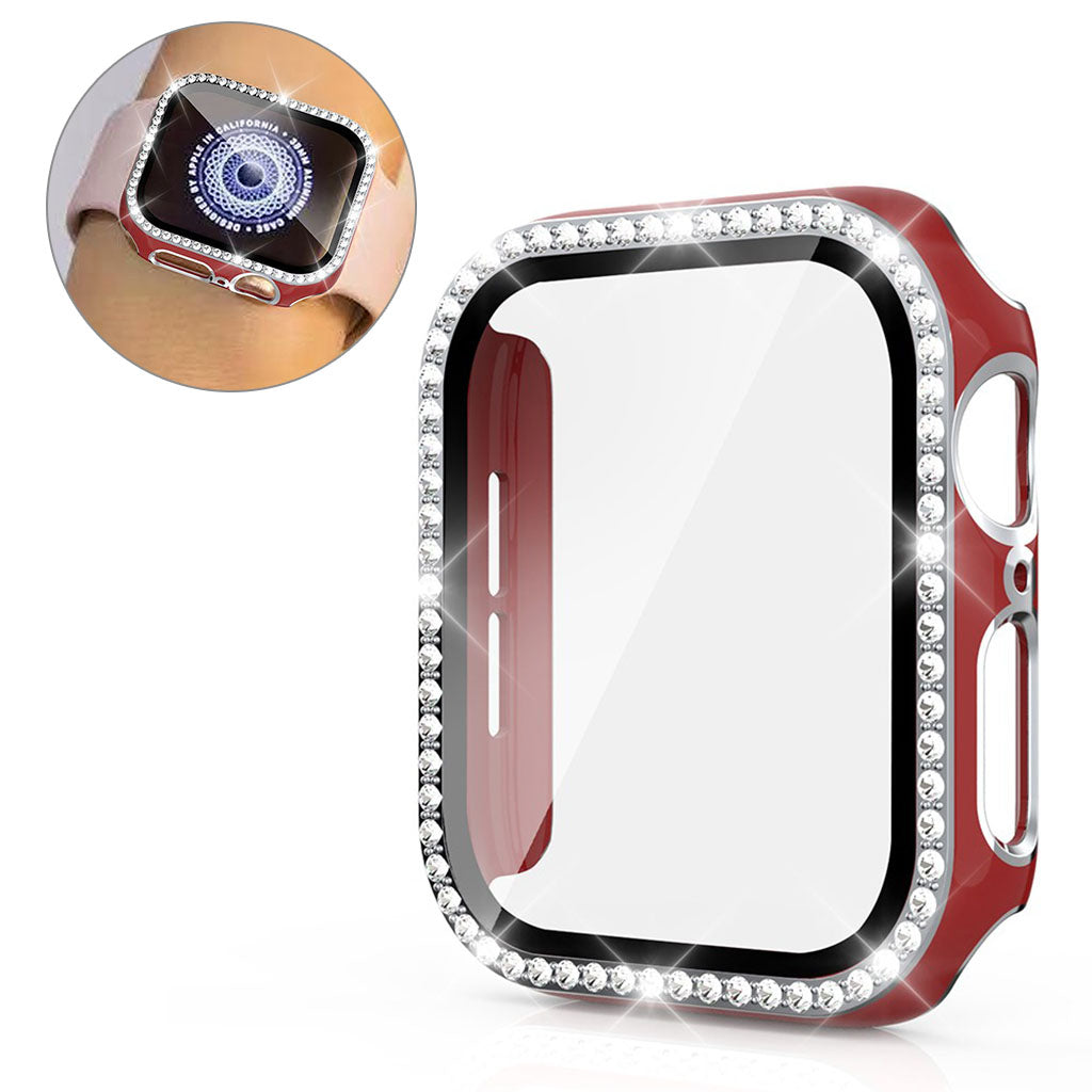 Super Fed Apple Watch 40mm Cover med Skærmbeskytter i Plastik, Rhinsten og Hærdet Glas - Rød#serie_8