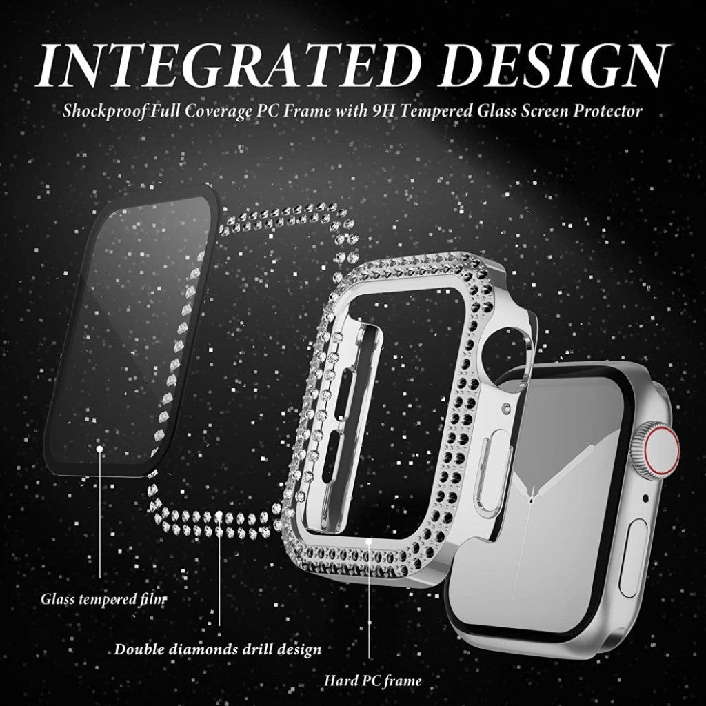 Beskyttende Universal Apple Cover med Skærmbeskytter i Plastik, Rhinsten og Hærdet Glas - Sølv#serie_4