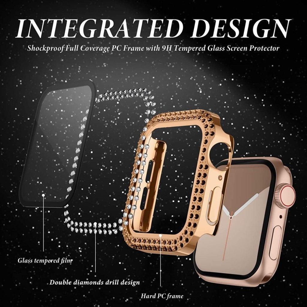 Fint Universal Apple Cover med Skærmbeskytter i Plastik, Rhinsten og Hærdet Glas - Pink#serie_2