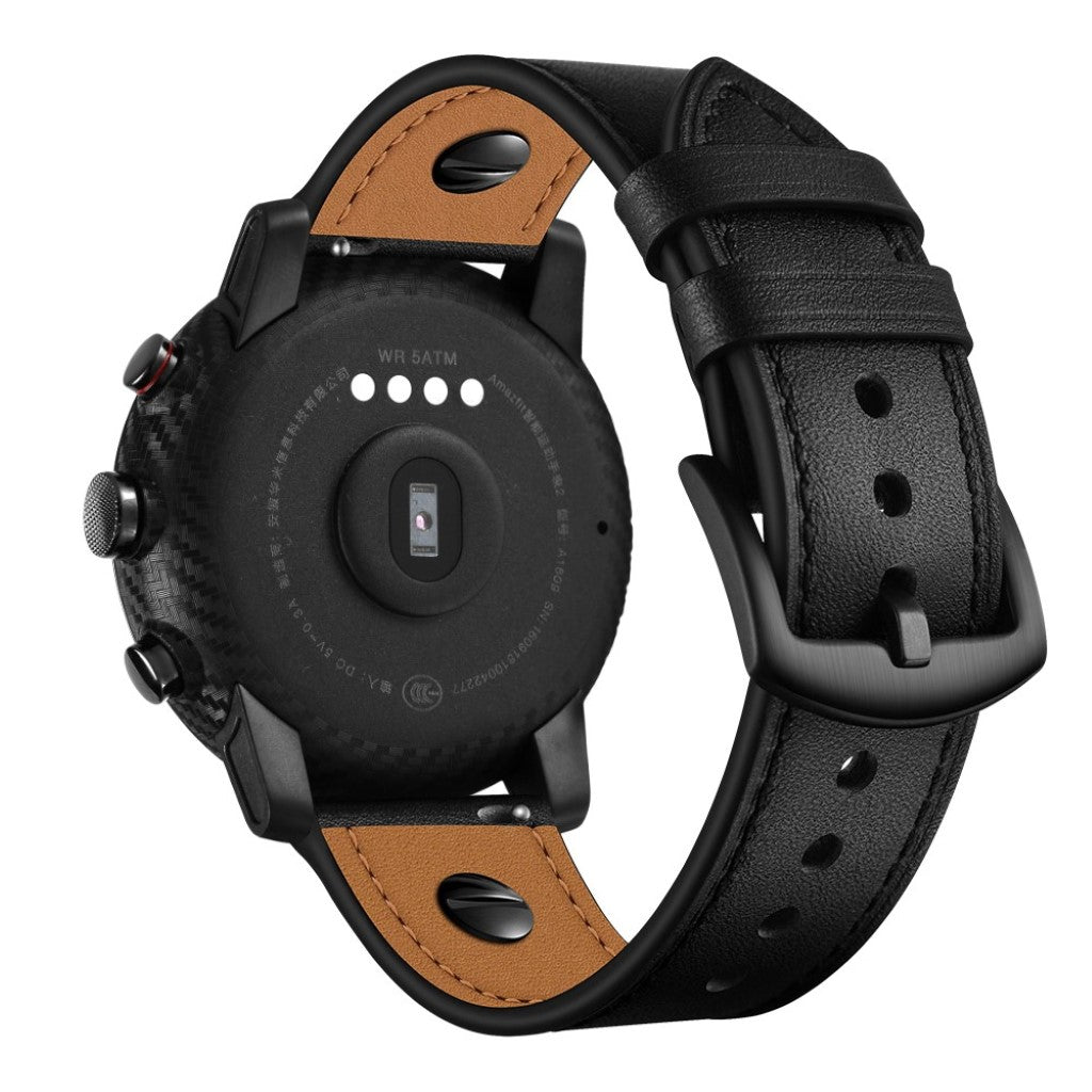  Samsung Gear S3 / Samsung Galaxy Watch (46mm) Ægte læder Rem - Sort#serie_1