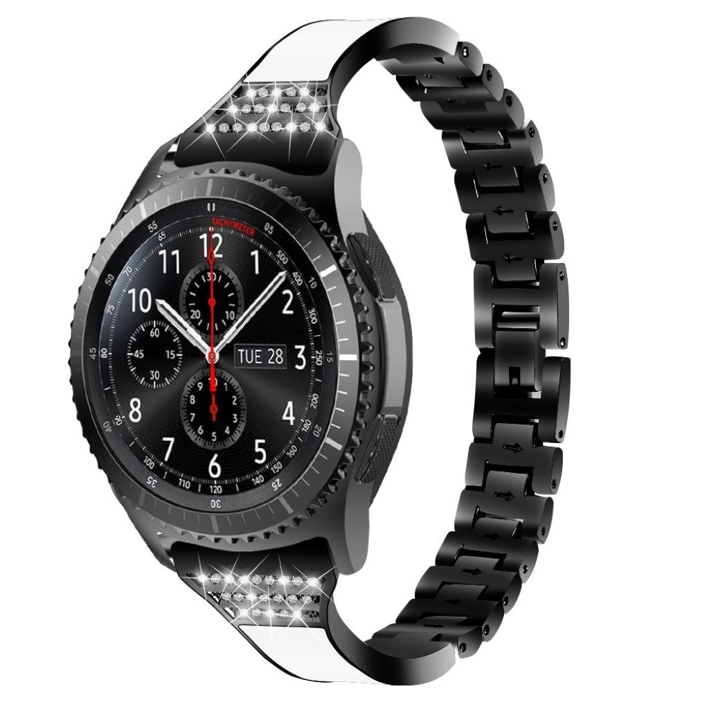  Samsung Gear S3 Frontier / Samsung Galaxy Watch (46mm) Metal og Rhinsten Rem - Sort#serie_1