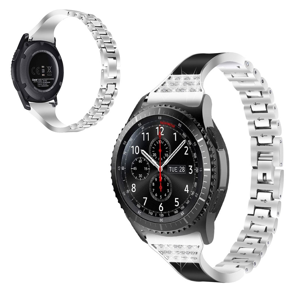  Samsung Gear S3 Frontier / Samsung Galaxy Watch (46mm) Metal og Rhinsten Rem - Sølv#serie_3