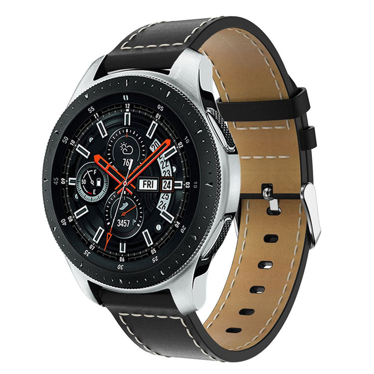 Super holdbart Samsung Galaxy Watch (46mm) Ægte læder Rem - Sort#serie_3