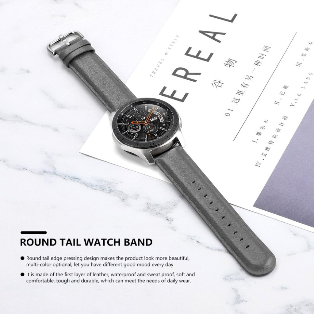 Meget fint Samsung Galaxy Watch (46mm) Ægte læder Rem - Sølv#serie_3