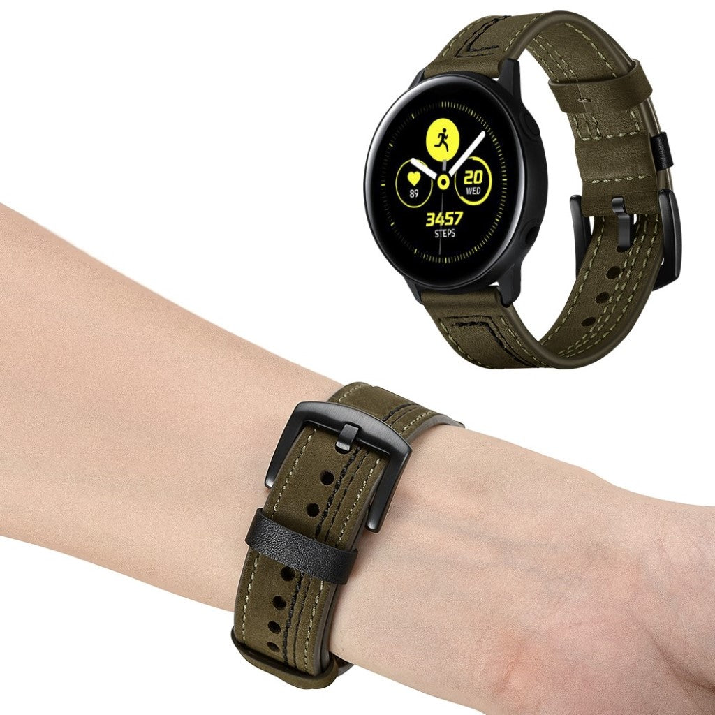 Mega slidstærk Samsung Galaxy Watch Active Ægte læder Rem - Grøn#serie_2