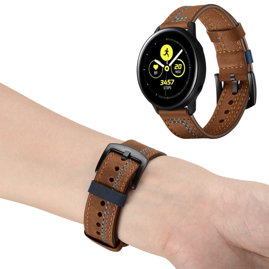 Mega slidstærk Samsung Galaxy Watch Active Ægte læder Rem - Brun#serie_3
