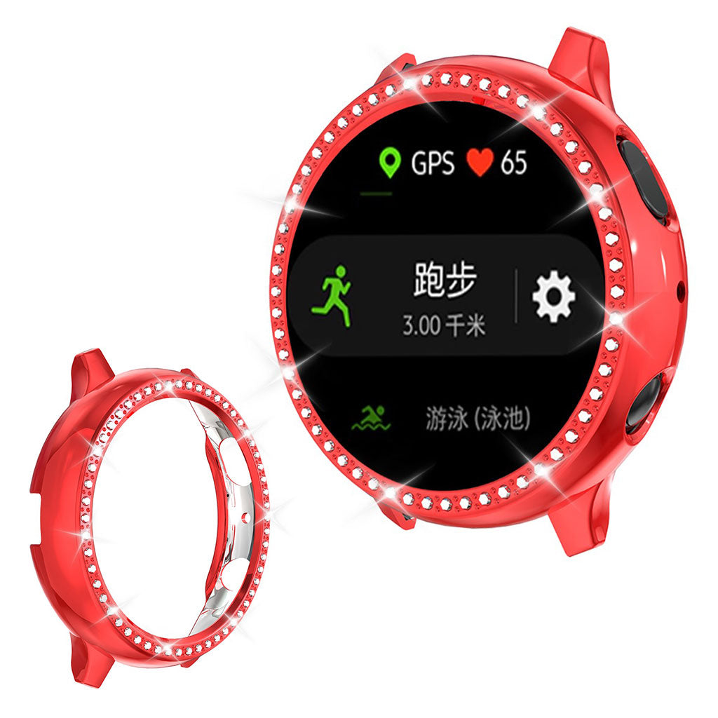 Samsung Galaxy Watch Active 2 - 44mm  Rhinsten og Silikone Bumper  - Rød#serie_3