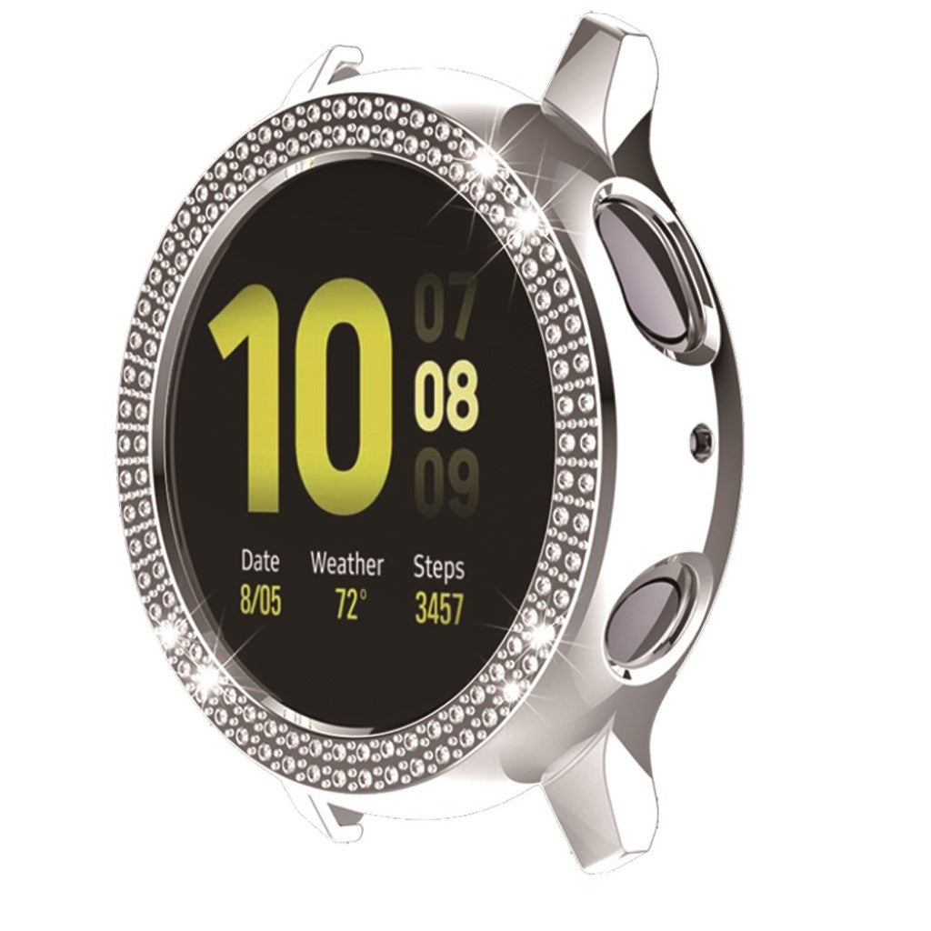 Samsung Galaxy Watch Active 2 - 44mm Elegant Rhinsten og Silikone Bumper  - Sølv#serie_2