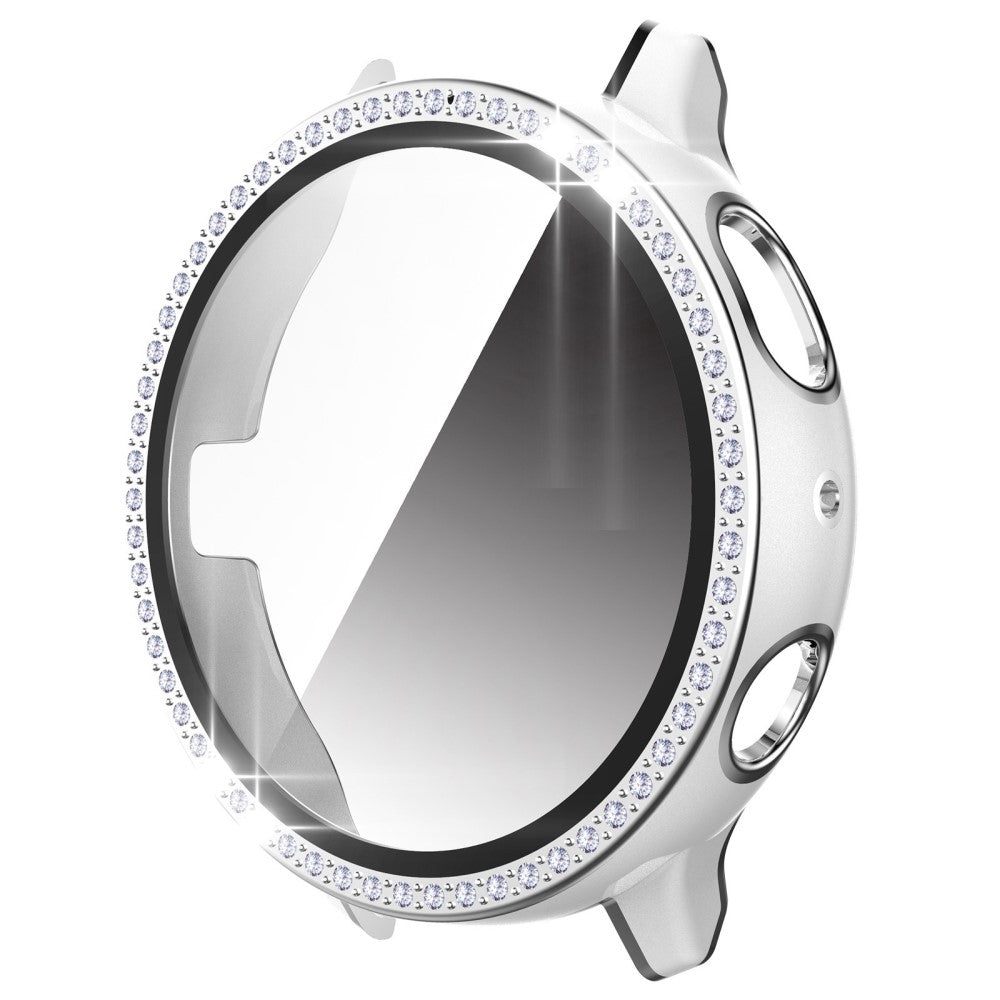 Fint Samsung Galaxy Watch Active 2 - 44mm Cover med Skærmbeskytter i Plastik, Rhinsten og Hærdet Glas - Sølv#serie_1
