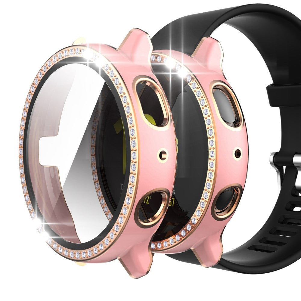 Fint Samsung Galaxy Watch Active 2 - 44mm Cover med Skærmbeskytter i Plastik, Rhinsten og Hærdet Glas - Pink#serie_2