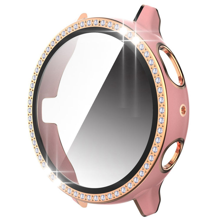 Fint Samsung Galaxy Watch Active 2 - 44mm Cover med Skærmbeskytter i Plastik, Rhinsten og Hærdet Glas - Pink#serie_2