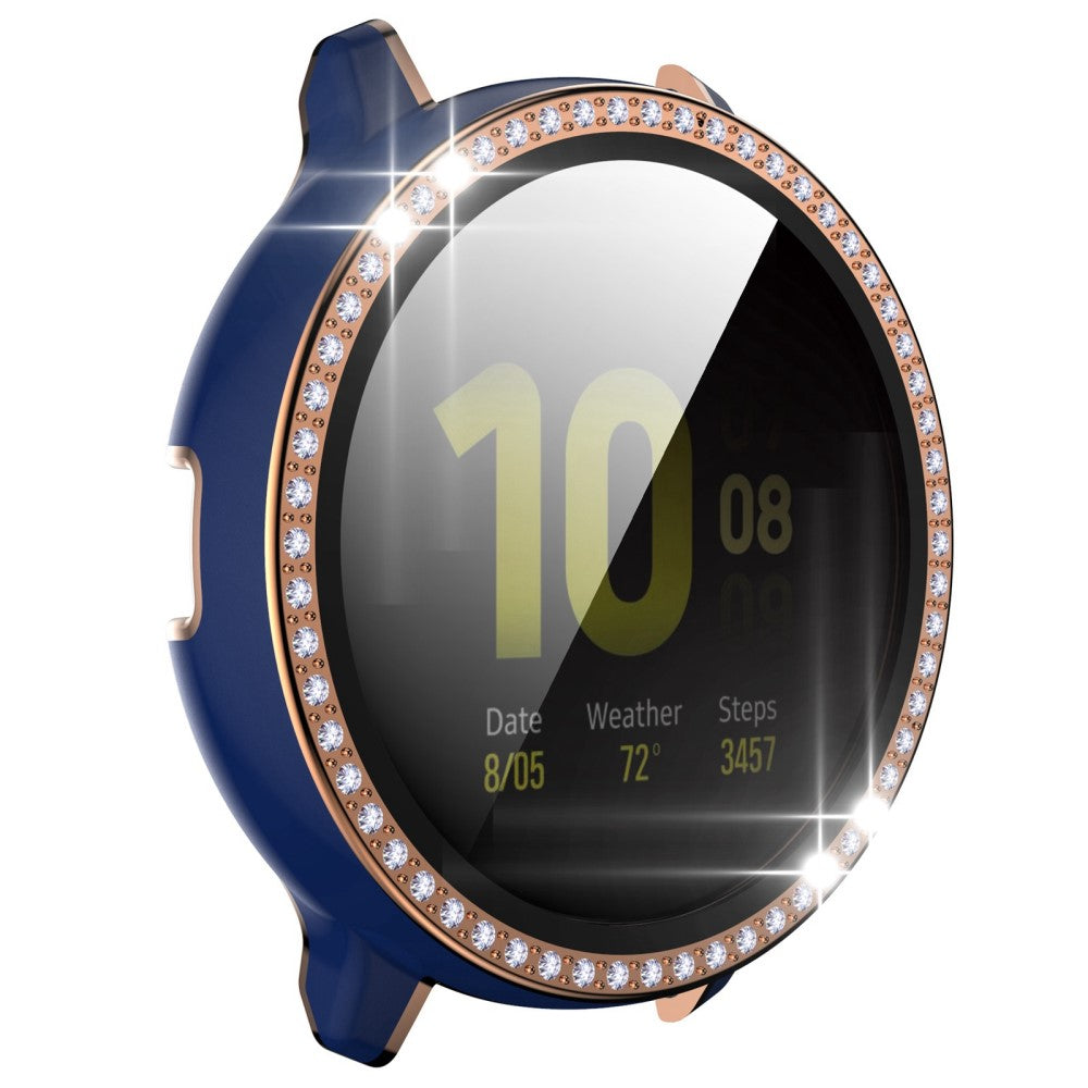 Fint Samsung Galaxy Watch Active 2 - 44mm Cover med Skærmbeskytter i Plastik, Rhinsten og Hærdet Glas - Pink#serie_3