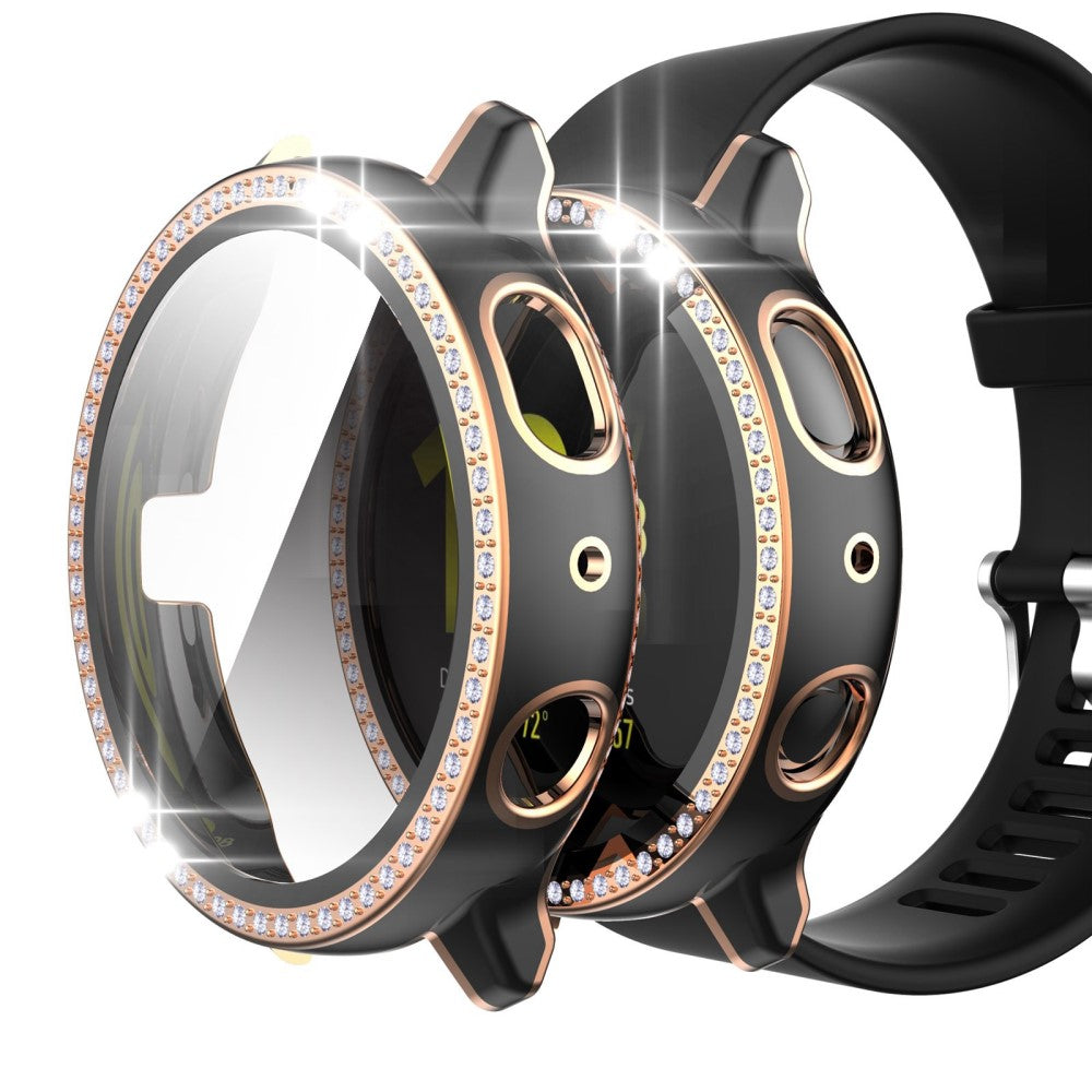 Fint Samsung Galaxy Watch Active 2 - 44mm Cover med Skærmbeskytter i Plastik, Rhinsten og Hærdet Glas - Pink#serie_4