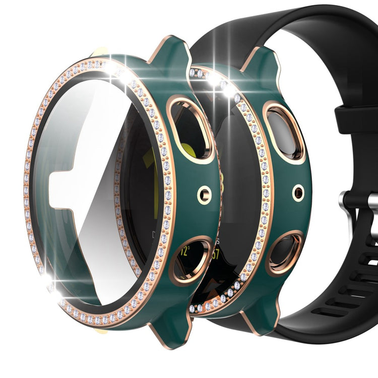Fint Samsung Galaxy Watch Active 2 - 44mm Cover med Skærmbeskytter i Plastik, Rhinsten og Hærdet Glas - Pink#serie_5