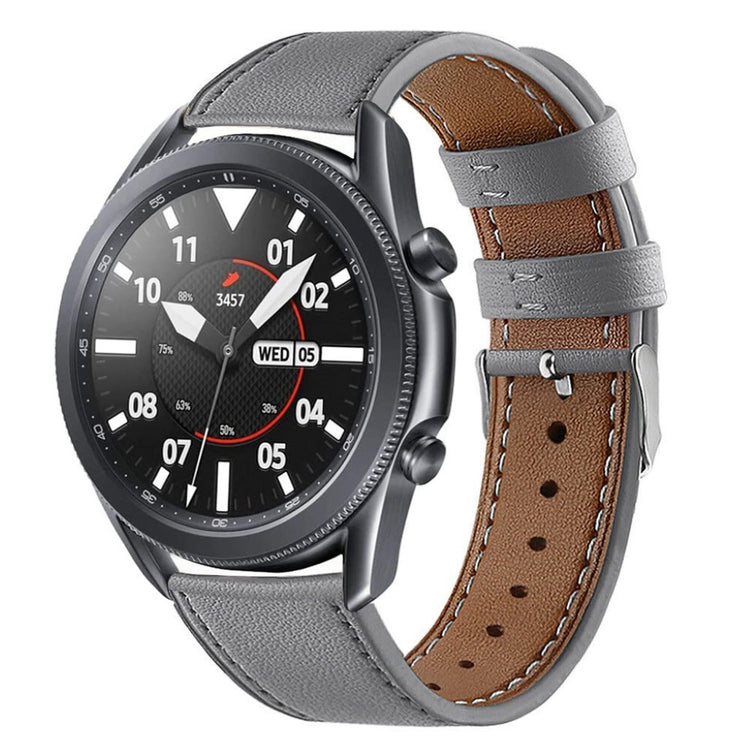 Sejt Samsung Galaxy Watch 3 (45mm) Ægte læder Rem - Sølv#serie_2
