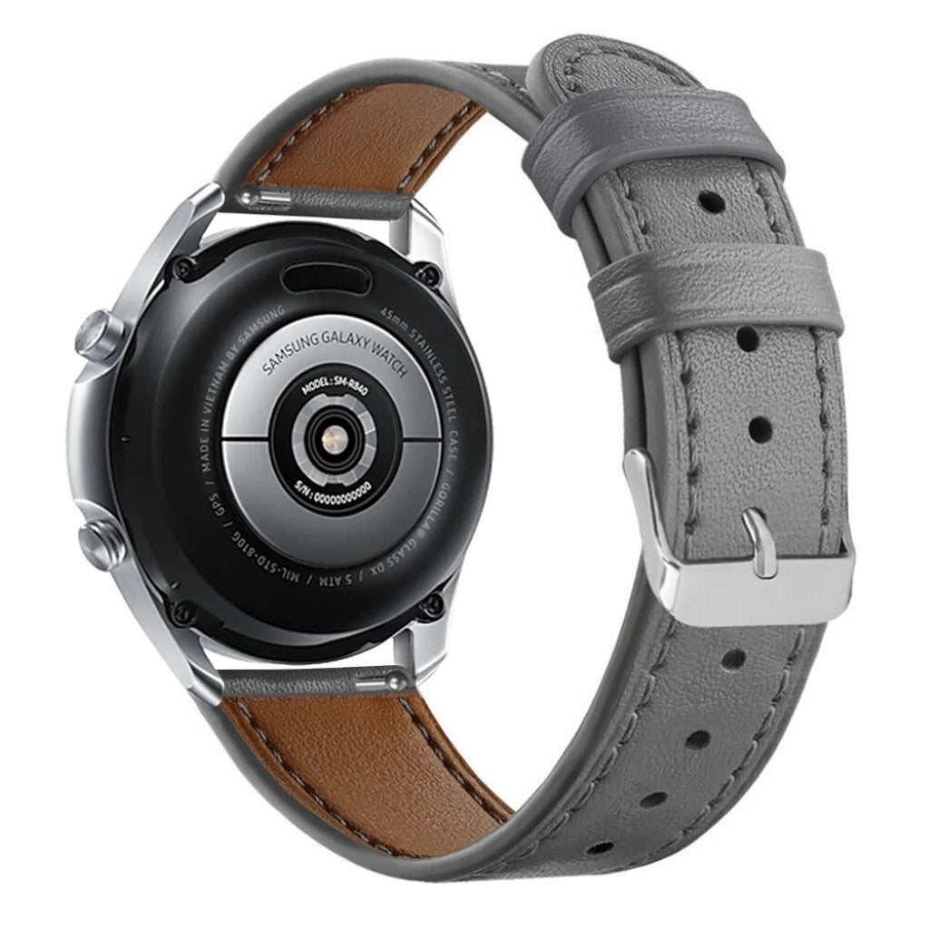 Sejt Samsung Galaxy Watch 3 (45mm) Ægte læder Rem - Sølv#serie_2
