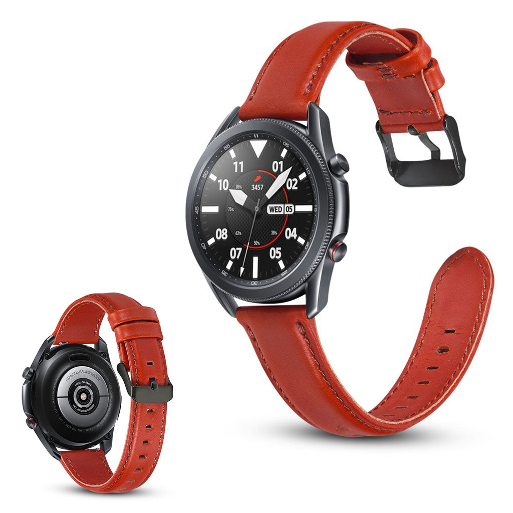 Mega holdbart Samsung Galaxy Watch 3 (45mm) Ægte læder Rem - Rød#serie_2