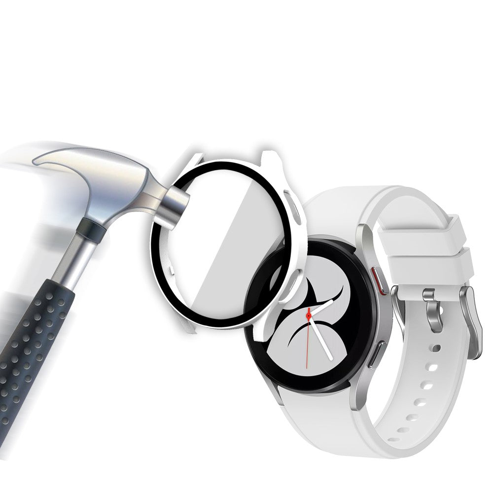 Rigtigt Fint Samsung Galaxy Watch 4 (40mm) Cover med Skærmbeskytter i Plastik og Hærdet Glas - Hvid#serie_2
