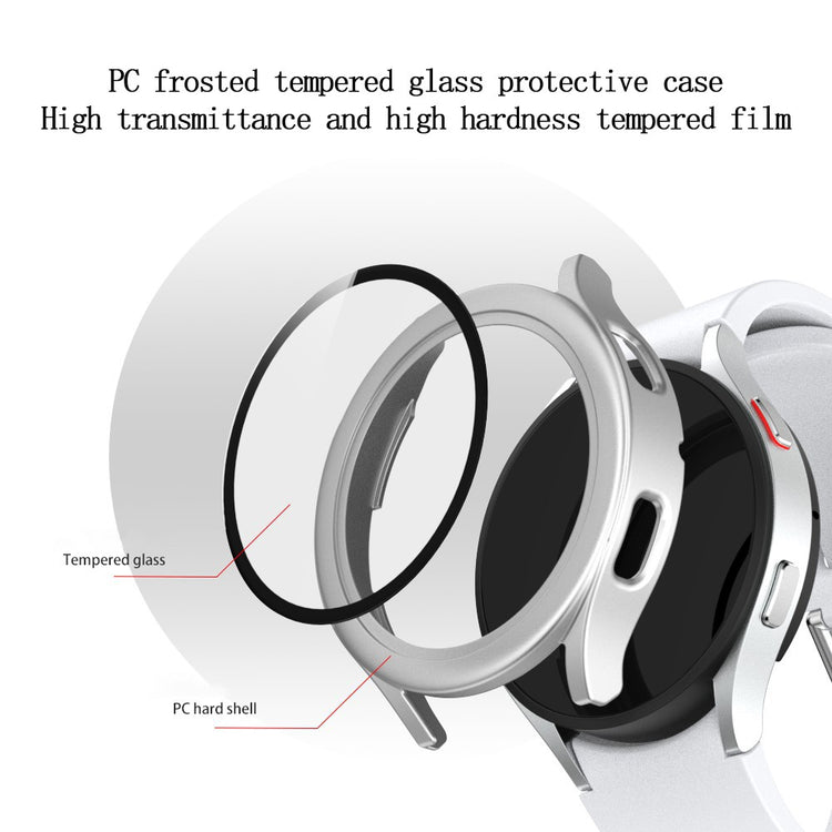 Vildt Flot Samsung Galaxy Watch 4 (44mm) Cover med Skærmbeskytter i Plastik og Hærdet Glas - Sølv#serie_9