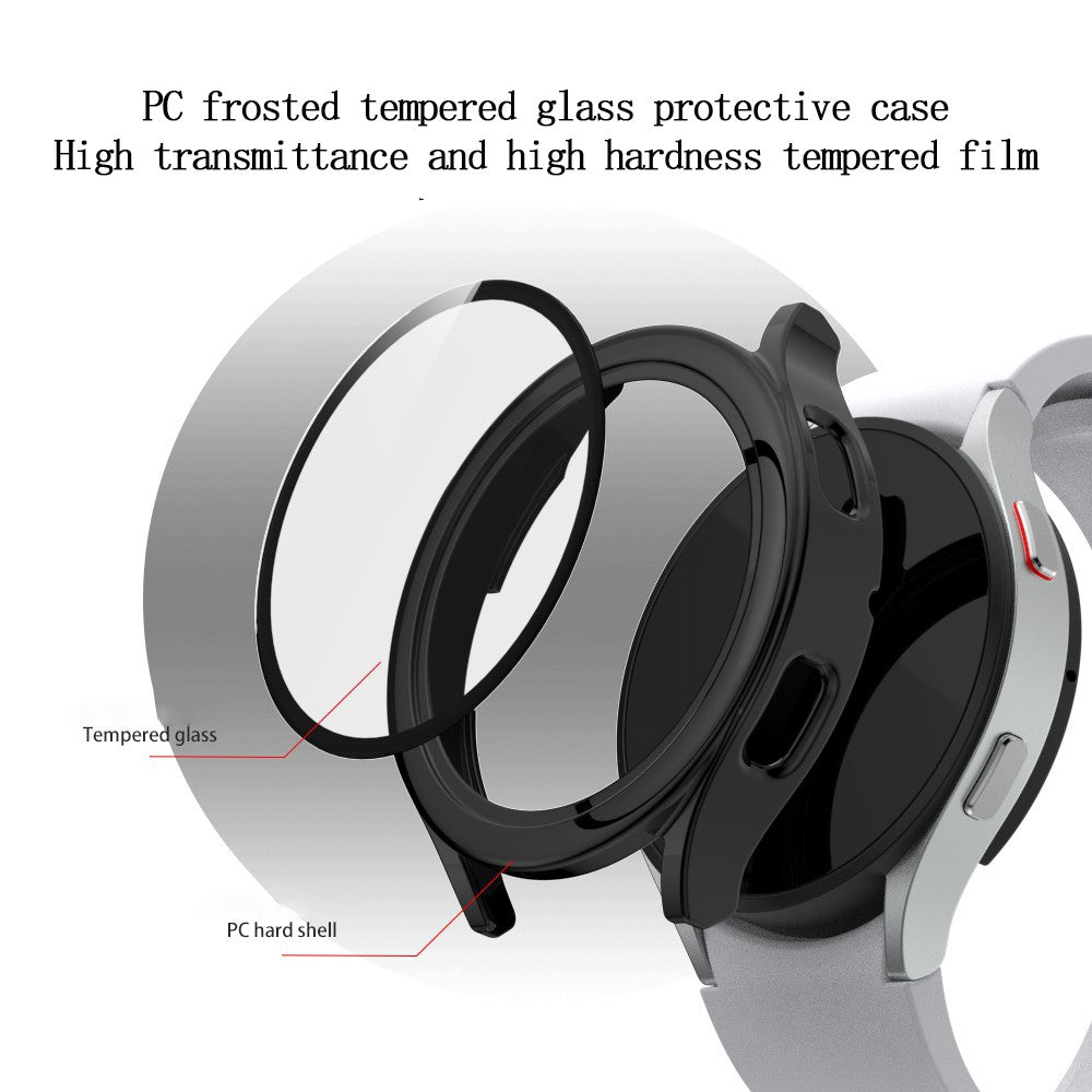 Super Pænt Samsung Galaxy Watch 4 (44mm) Cover med Skærmbeskytter i Plastik og Hærdet Glas - Gennemsigtig#serie_1