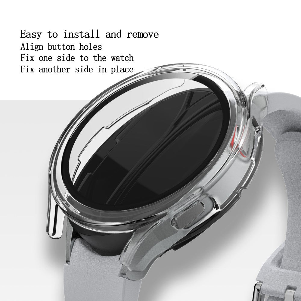 Super Pænt Samsung Galaxy Watch 4 (44mm) Cover med Skærmbeskytter i Plastik og Hærdet Glas - Gennemsigtig#serie_4