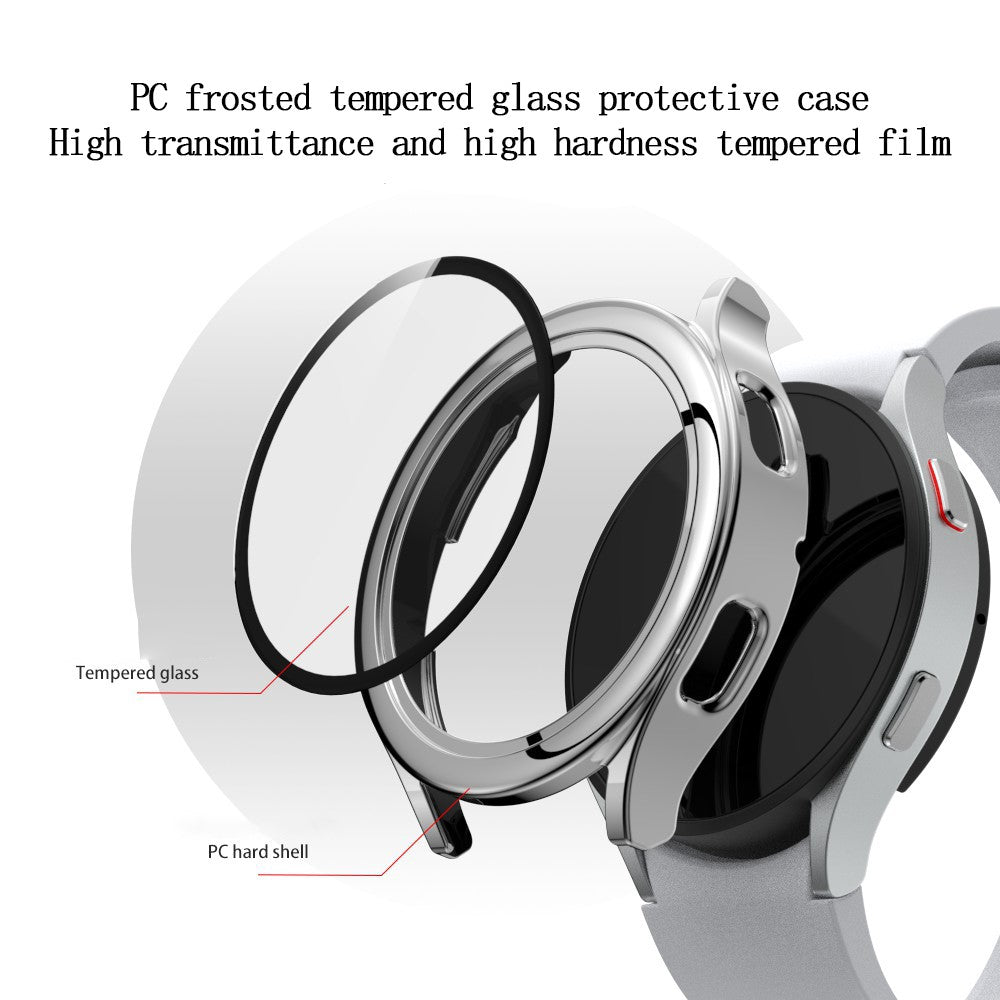 Super Pænt Samsung Galaxy Watch 4 (44mm) Cover med Skærmbeskytter i Plastik og Hærdet Glas - Sølv#serie_5
