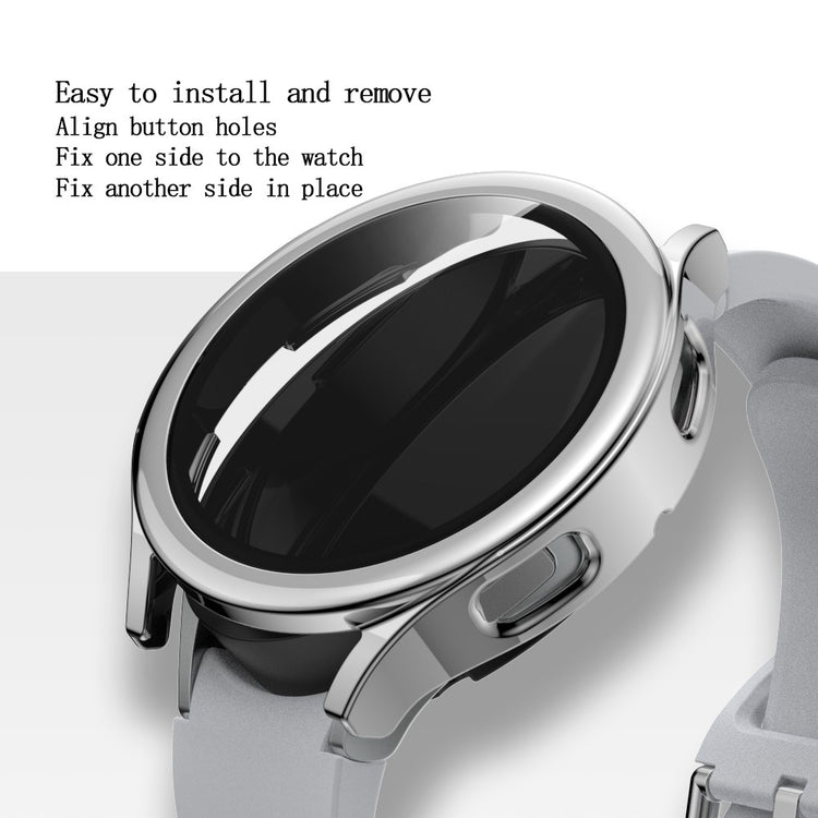 Super Pænt Samsung Galaxy Watch 4 (44mm) Cover med Skærmbeskytter i Plastik og Hærdet Glas - Sølv#serie_5