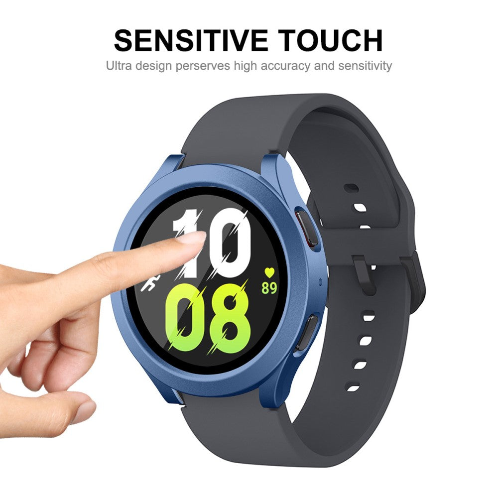 Meget Fint Samsung Galaxy Watch 5 (44mm) / Samsung Galaxy Watch 4 (44mm) Cover med Skærmbeskytter i Plastik og Hærdet Glas - Blå#serie_6