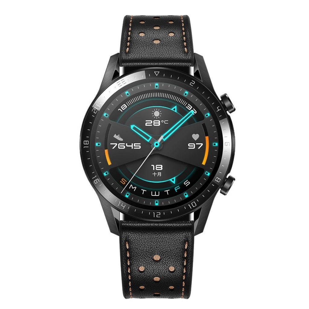 Mega komfortabel Huawei Watch GT 2 46mm Ægte læder Rem - Sort#serie_1