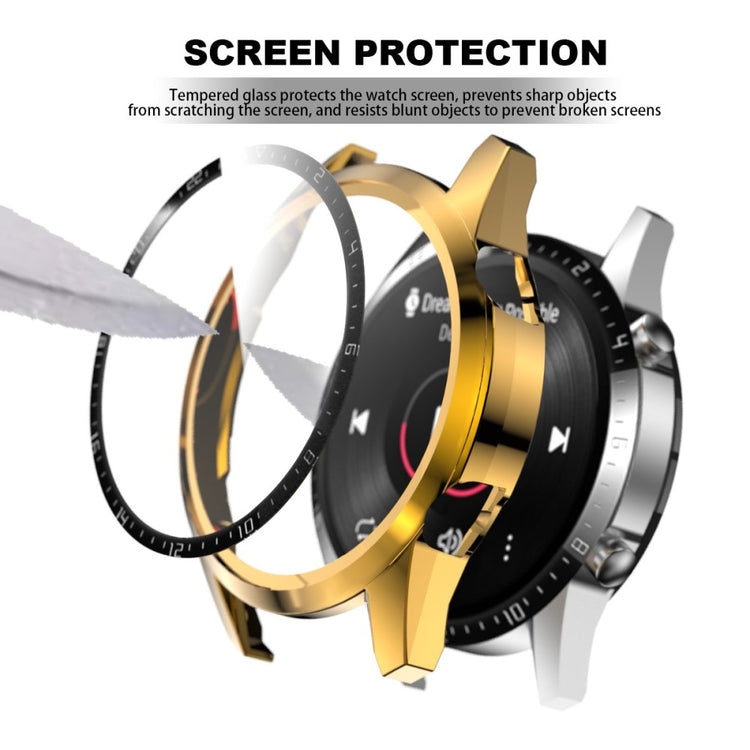 Super Pænt Huawei Watch GT 2 46mm Cover med Skærmbeskytter i Plastik og Hærdet Glas - Guld#serie_4