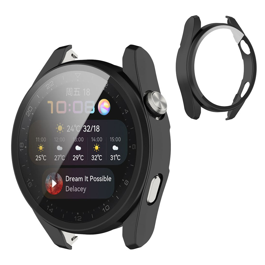 Super Godt Huawei Watch 3 Pro Cover med Skærmbeskytter i Silikone og Hærdet Glas - Sort#serie_1