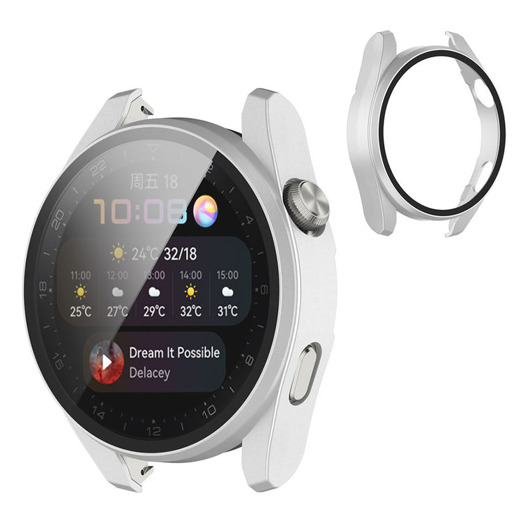 Super Godt Huawei Watch 3 Pro Cover med Skærmbeskytter i Silikone og Hærdet Glas - Sølv#serie_2
