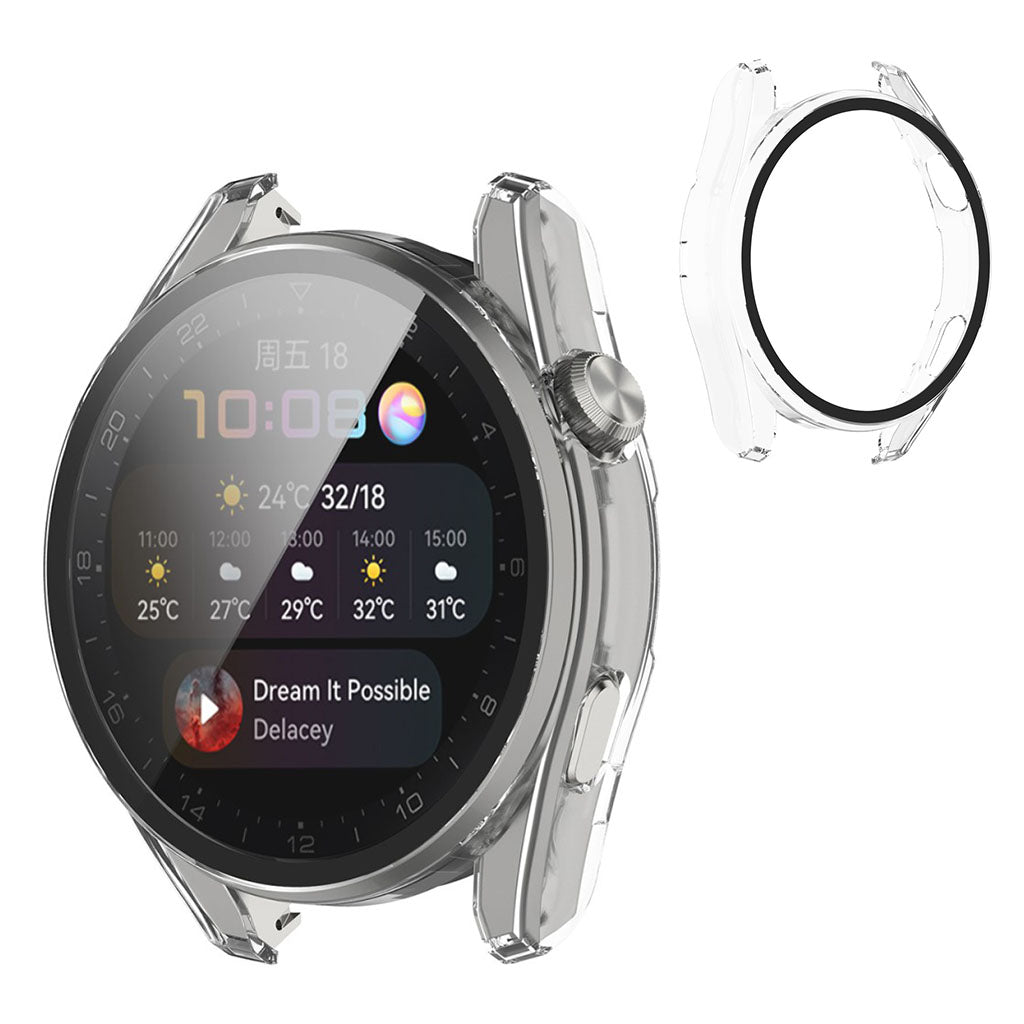 Super Godt Huawei Watch 3 Pro Cover med Skærmbeskytter i Silikone og Hærdet Glas - Gennemsigtig#serie_3