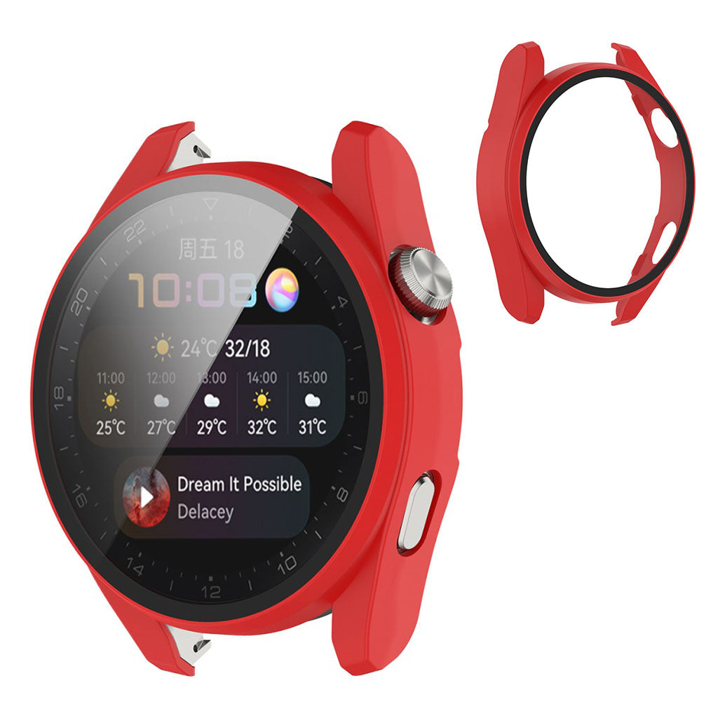 Super Godt Huawei Watch 3 Pro Cover med Skærmbeskytter i Silikone og Hærdet Glas - Rød#serie_4