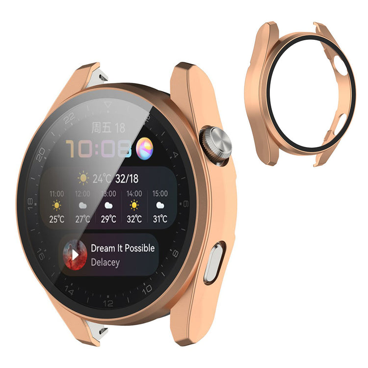 Super Godt Huawei Watch 3 Pro Cover med Skærmbeskytter i Silikone og Hærdet Glas - Pink#serie_5