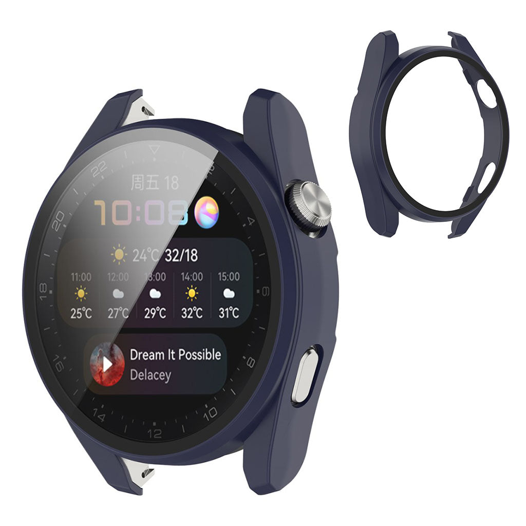 Super Godt Huawei Watch 3 Pro Cover med Skærmbeskytter i Silikone og Hærdet Glas - Blå#serie_6