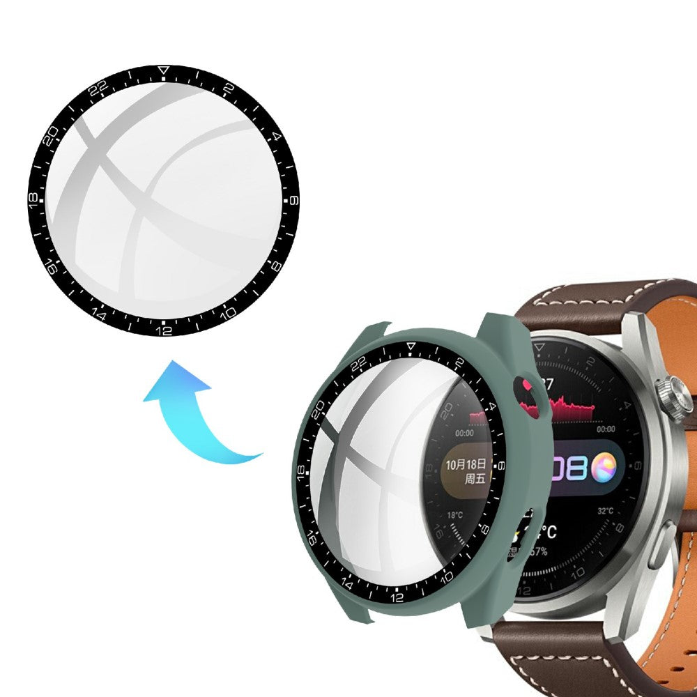 Vildt Godt Huawei Watch 3 Pro Cover med Skærmbeskytter i Plastik og Hærdet Glas - Grøn#serie_2