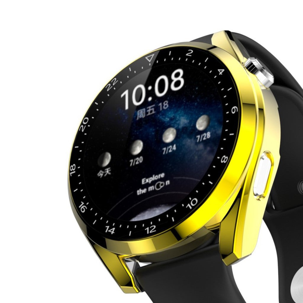 Mega Godt Huawei Watch 3 Cover med Skærmbeskytter i Plastik og Hærdet Glas - Guld#serie_7