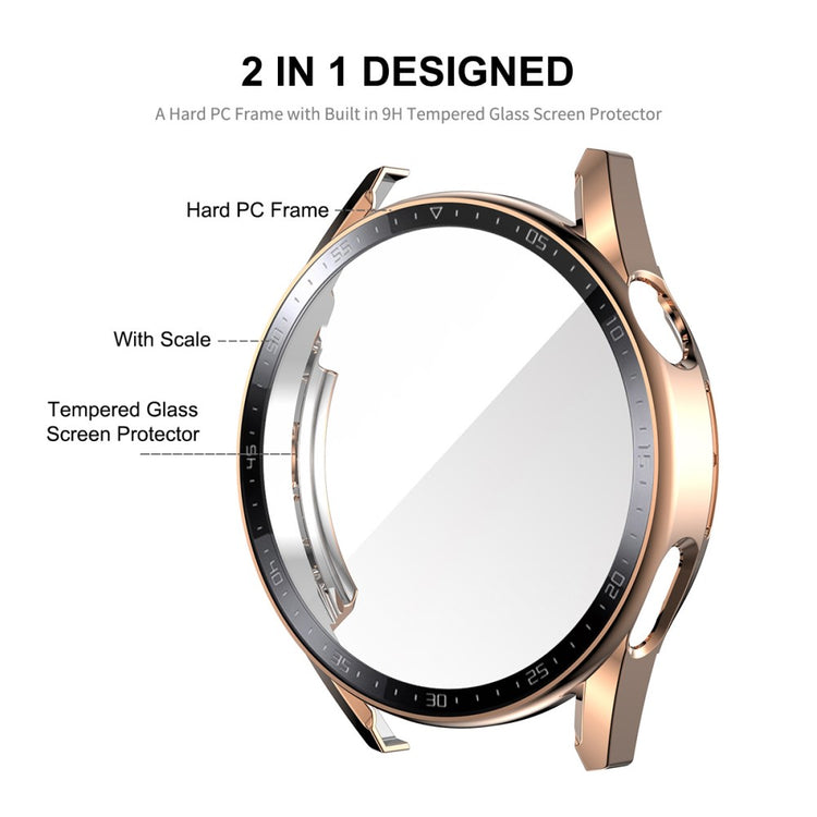 Mega Flot Huawei Watch GT 3 (46mm) Cover med Skærmbeskytter i Plastik og Hærdet Glas - Sølv#serie_5