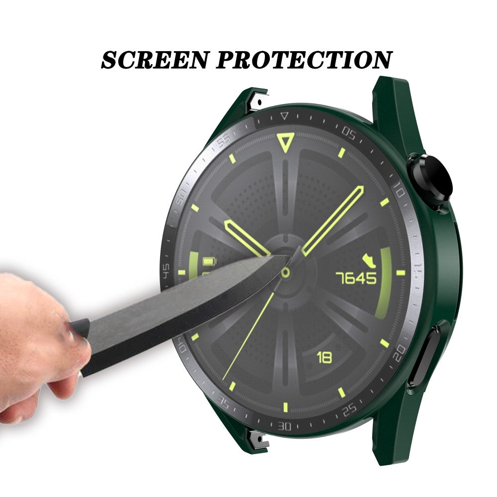 Super Fed Huawei Watch GT 3 (46mm) Cover med Skærmbeskytter i Plastik og Hærdet Glas - Grøn#serie_1