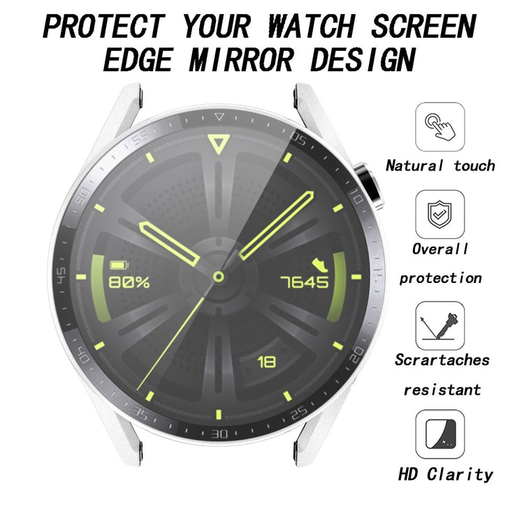 Super Fed Huawei Watch GT 3 (46mm) Cover med Skærmbeskytter i Plastik og Hærdet Glas - Hvid#serie_2