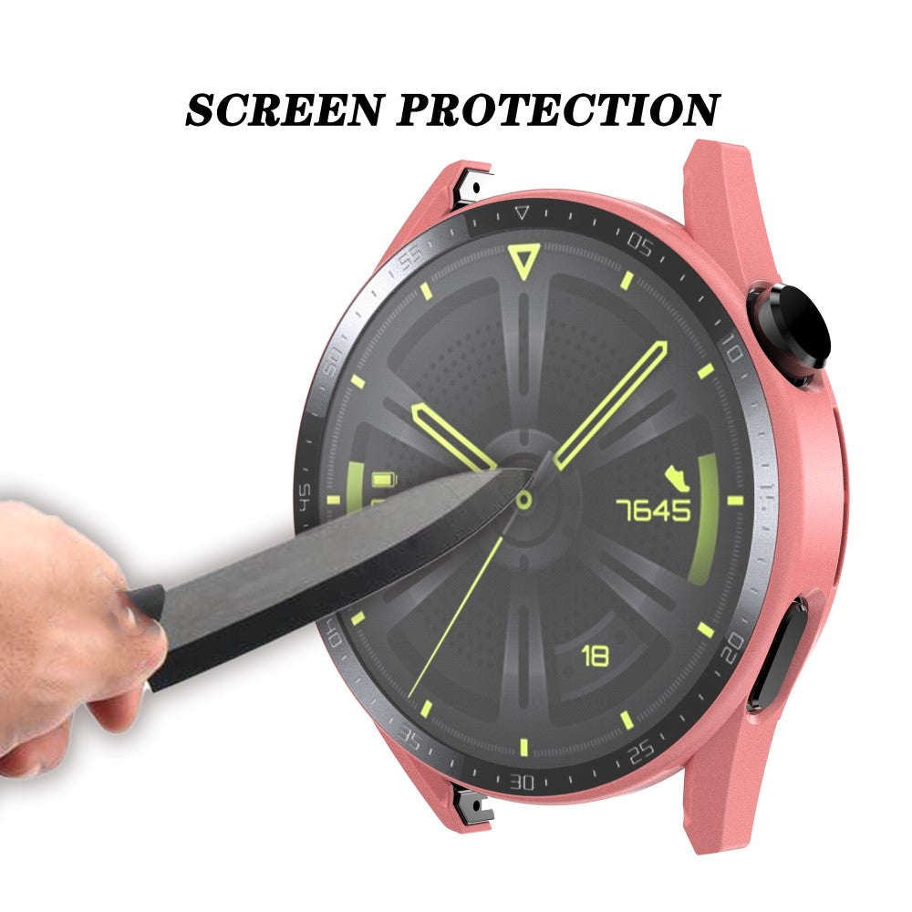 Super Fed Huawei Watch GT 3 (46mm) Cover med Skærmbeskytter i Plastik og Hærdet Glas - Pink#serie_3