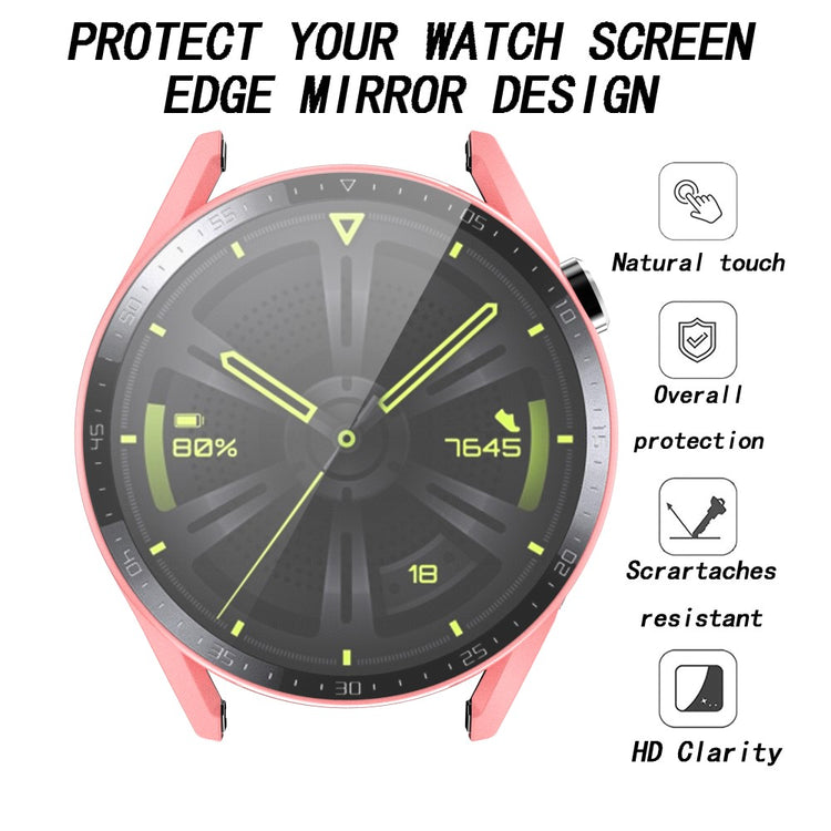 Super Fed Huawei Watch GT 3 (46mm) Cover med Skærmbeskytter i Plastik og Hærdet Glas - Pink#serie_3