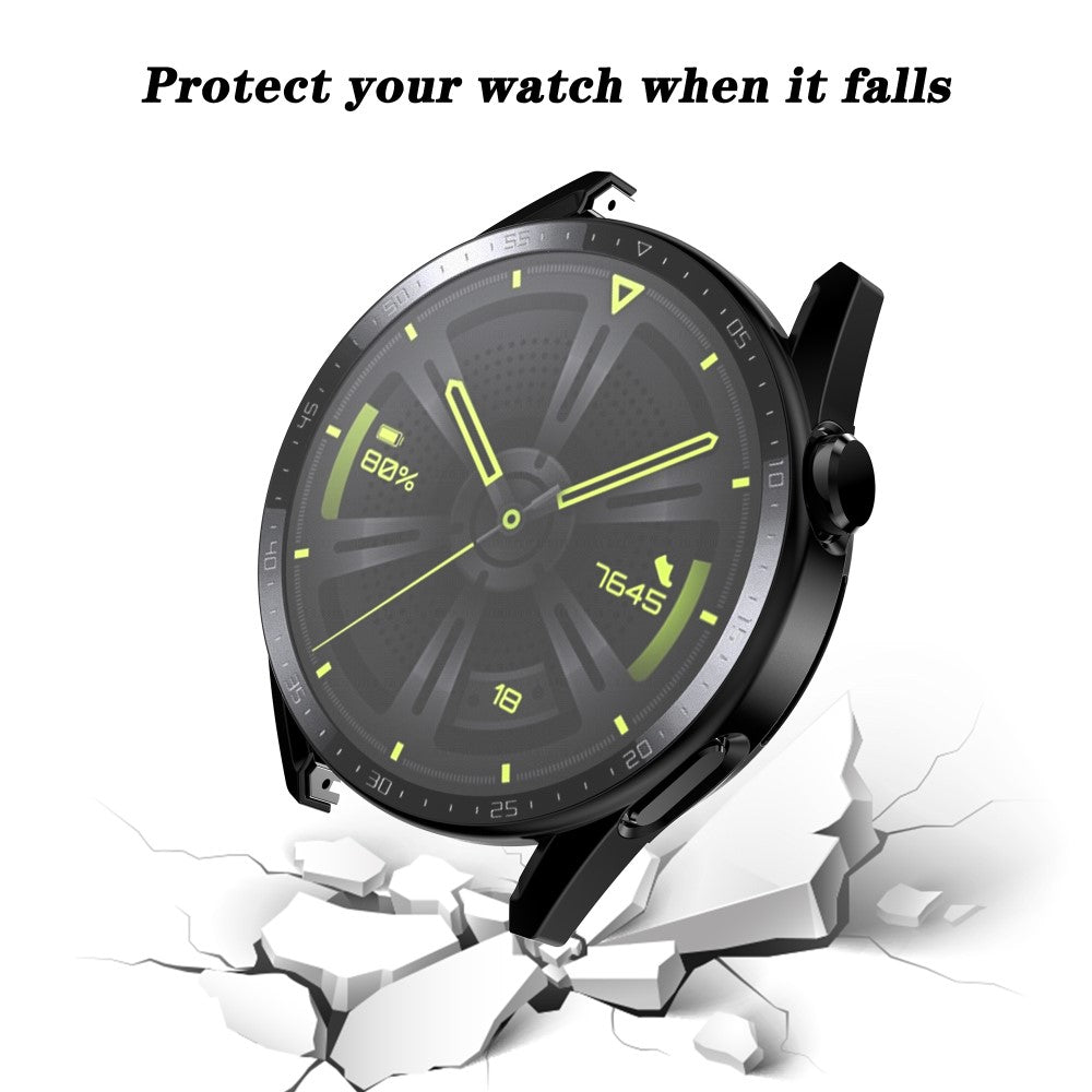 Super Fed Huawei Watch GT 3 (46mm) Cover med Skærmbeskytter i Plastik og Hærdet Glas - Sort#serie_4