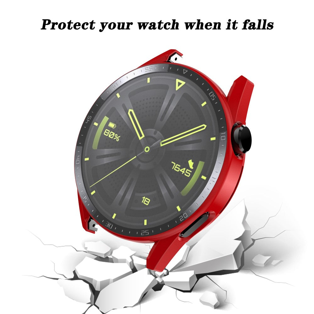 Super Fed Huawei Watch GT 3 (46mm) Cover med Skærmbeskytter i Plastik og Hærdet Glas - Rød#serie_5