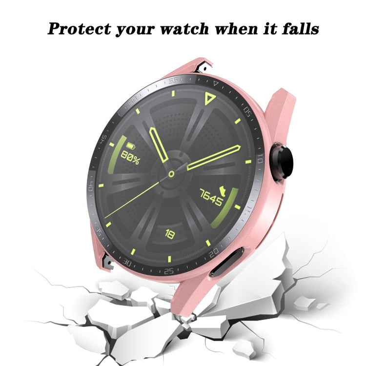 Super Fed Huawei Watch GT 3 (46mm) Cover med Skærmbeskytter i Plastik og Hærdet Glas - Pink#serie_6