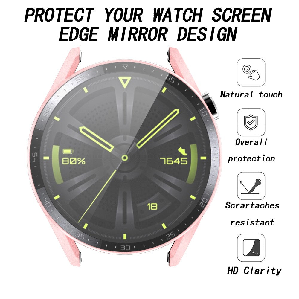 Super Fed Huawei Watch GT 3 (46mm) Cover med Skærmbeskytter i Plastik og Hærdet Glas - Pink#serie_6