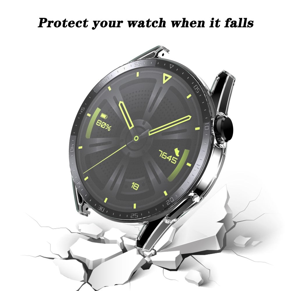 Super Fed Huawei Watch GT 3 (46mm) Cover med Skærmbeskytter i Plastik og Hærdet Glas - Gennemsigtig#serie_7